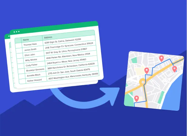 Illustration of an excel spreadsheet going into Google Maps to plan delivery routes manually.