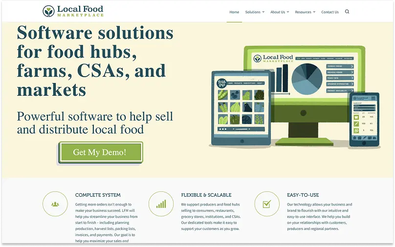 Screenshot of the Local Food Marketplace home page