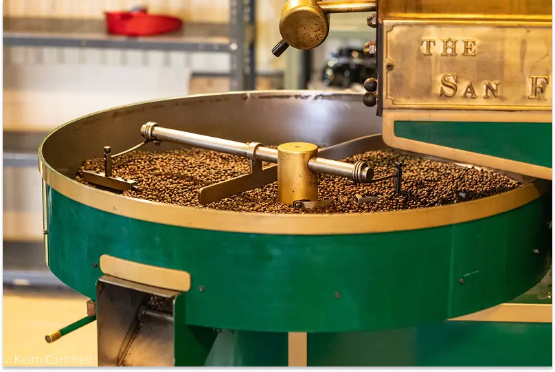 Coffee beans in an industrial roasting machine