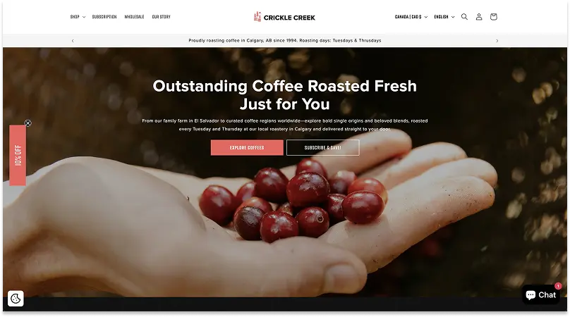 Screenshot of the Crickle Creek home page