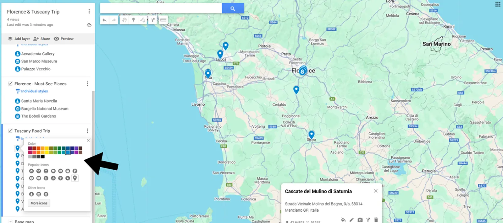 Screenshot of Google Maps import highlighting the column title feature