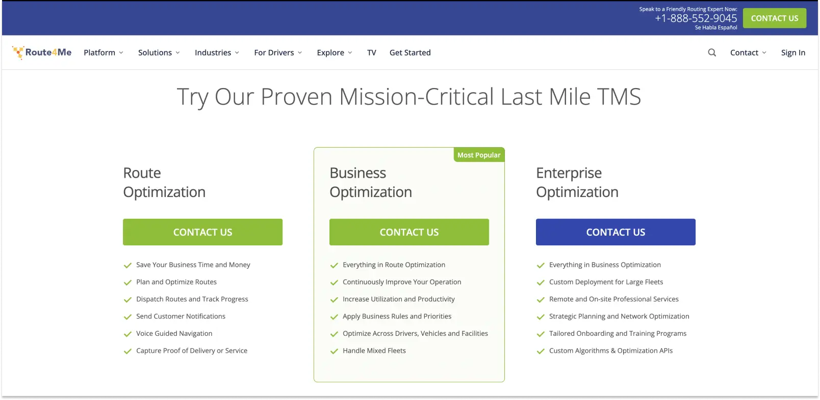 Screenshot of Route4Me pricing page