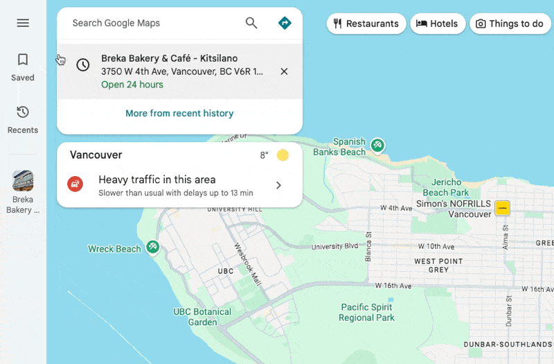 Gif animation showing how to look up a named place in Google Maps and copy the full address.