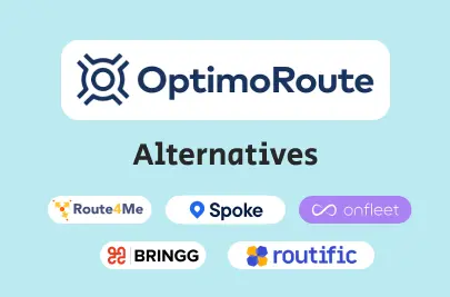 Illustration with logos of OptimoRoute, Routific, Spoke, Onfleet, Route4Me and Bringg
