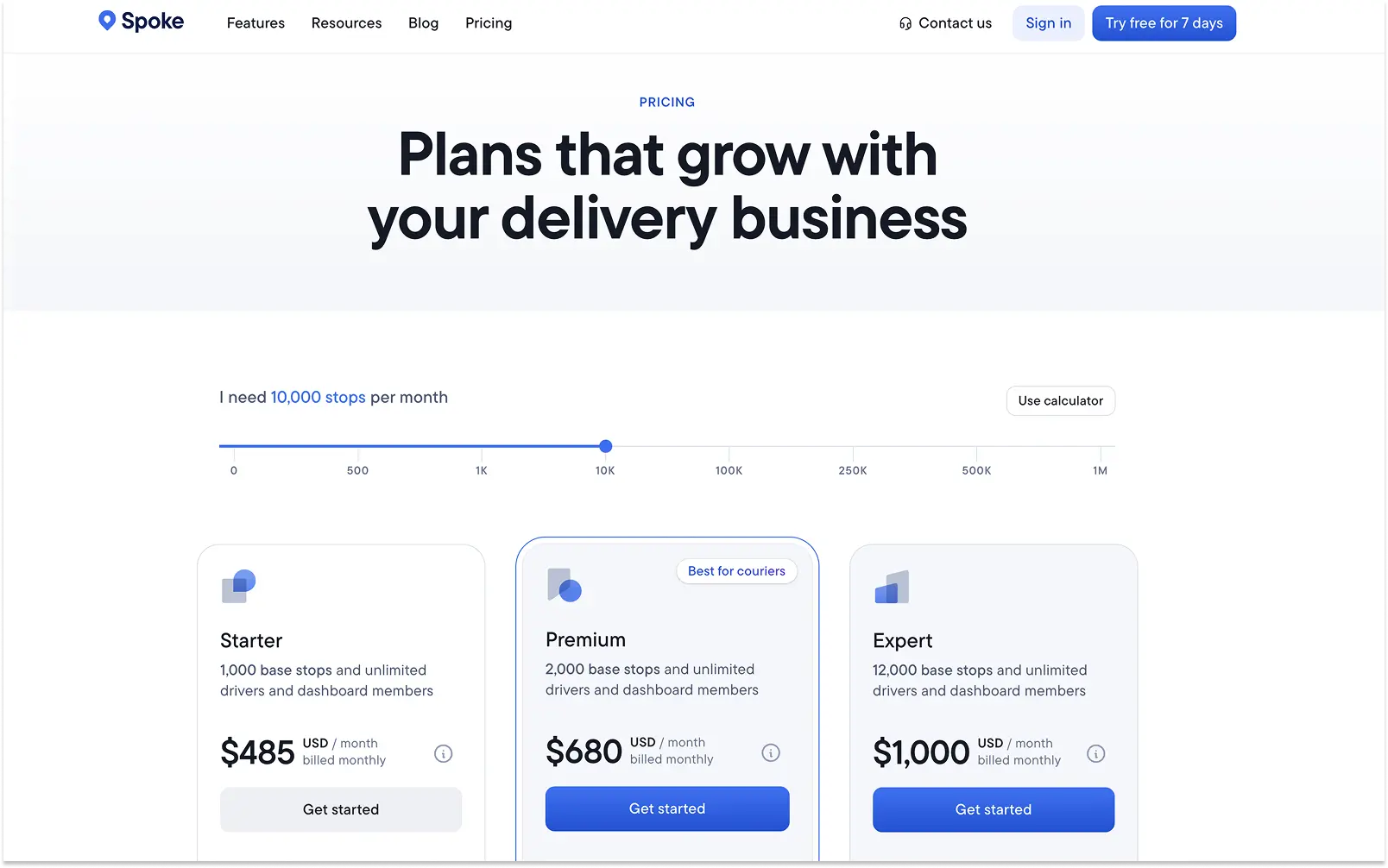 Spoke pricing page screenshot