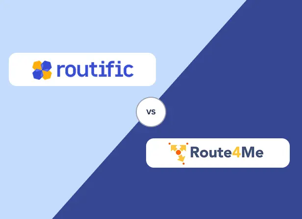 Simple graphic showing the Routific and Route4Me logos separated by a diagonal slash