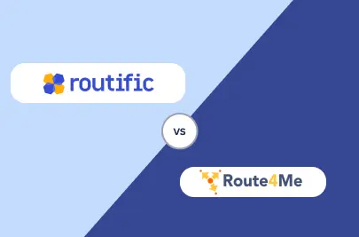 Simple graphic showing the Routific and Route4Me logos separated by a diagonal slash