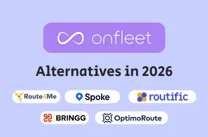 Illustration with the logos of Routific, Bringg, Route4Me, Spoke, and Onfleet