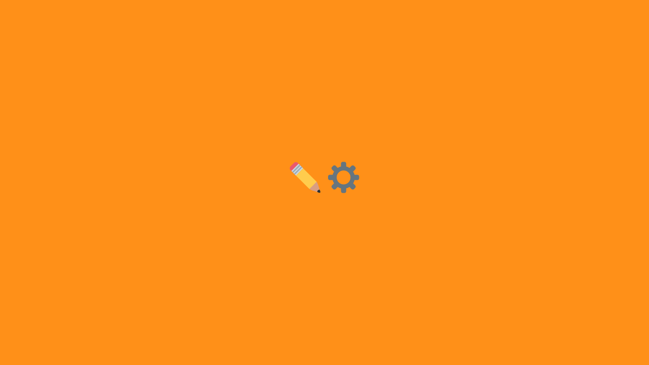 A pencil and gear emojis on an orange background.