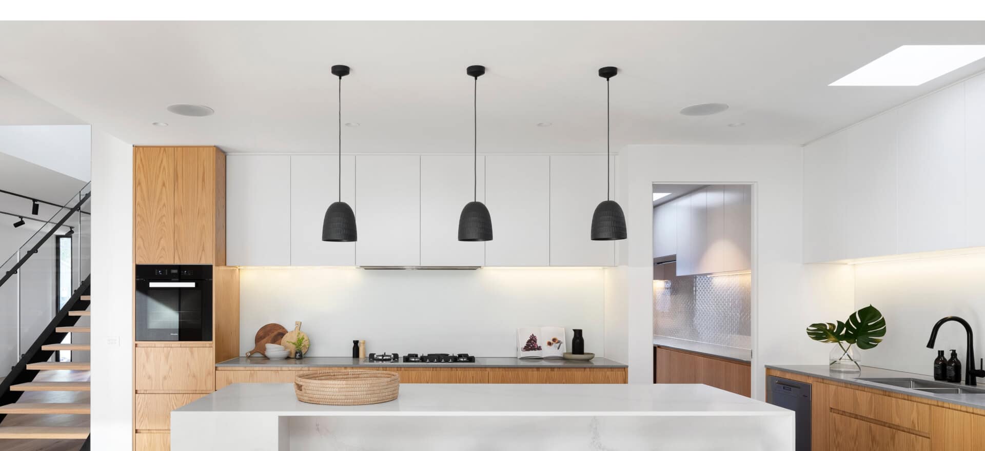 white and brown wooden kitchen counter