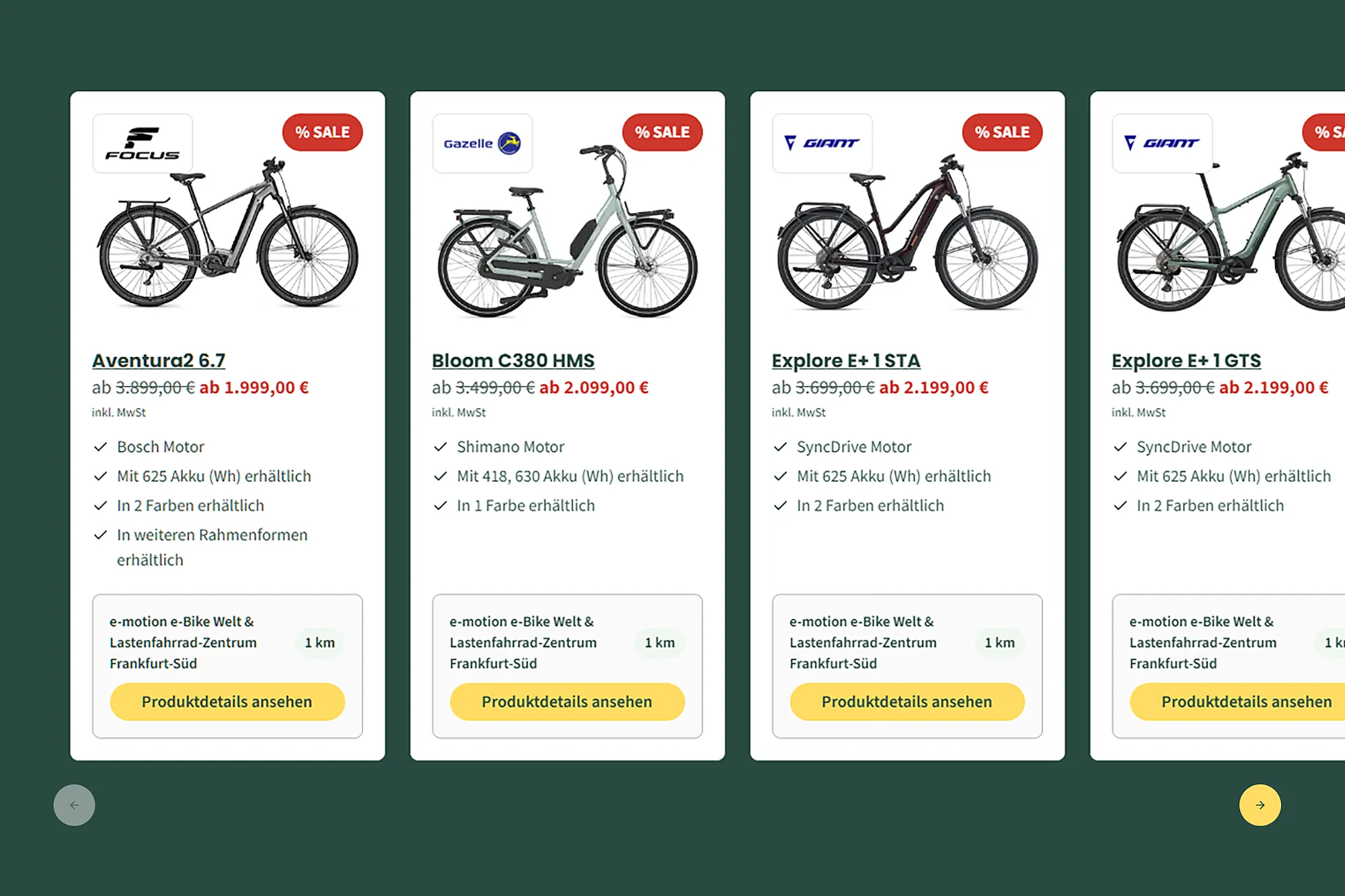 Screenshot mit E-Bike-Angeboten