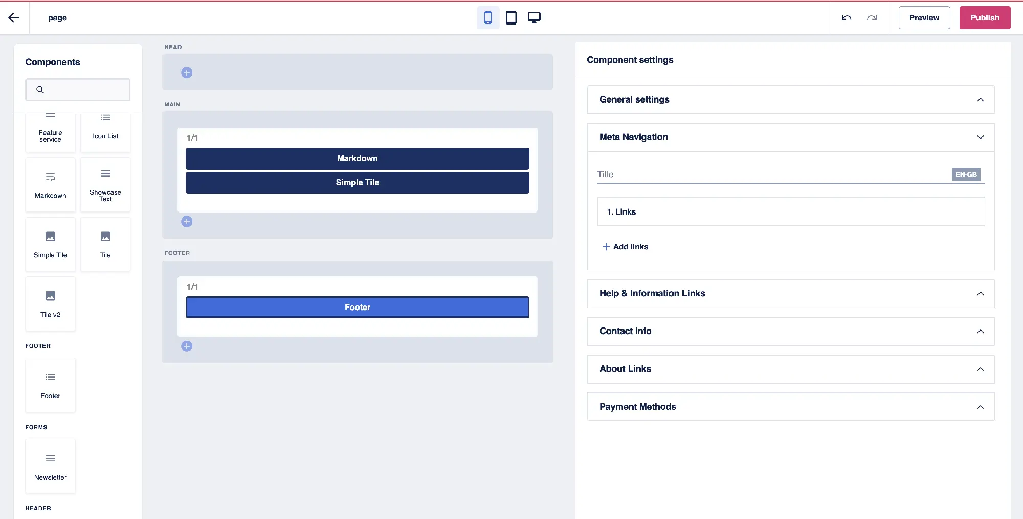 Die Benutzeroberfläche von Frontastic