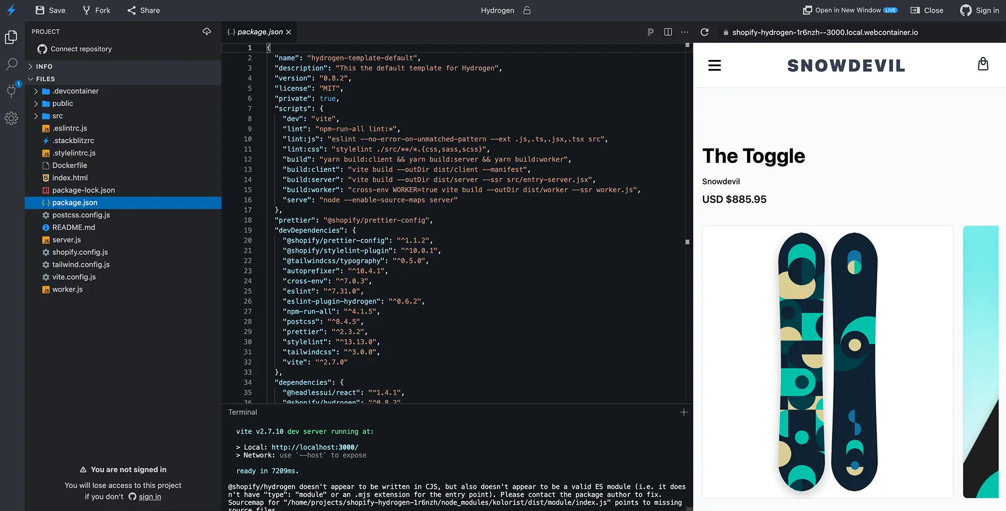 Die Benutzeroberfläche von Hydrogen