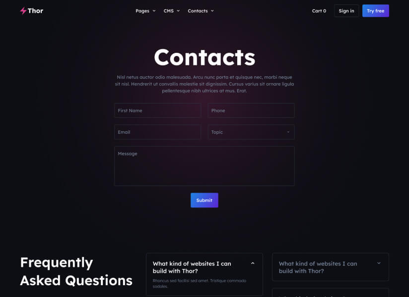 Thor Website SaaS HTML Template