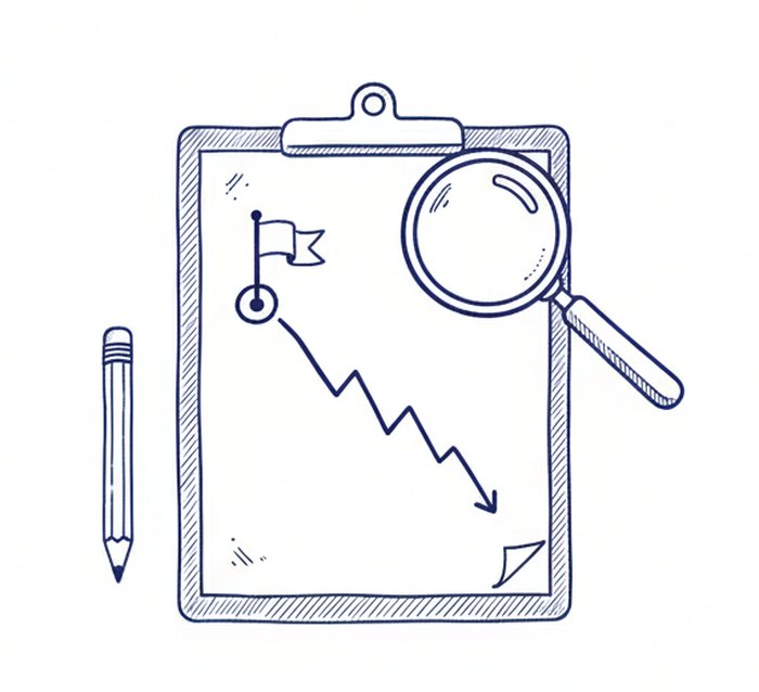 A plan with a goal and a falling trend line
