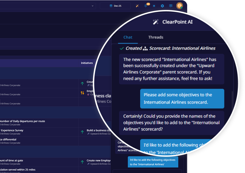 ClearPoint AI building a scorecard from a plain-English request
