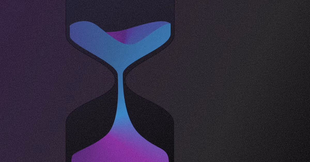 Abstract gradient hourglass illustration symbolizing time tracking and performance for SLA adherence.