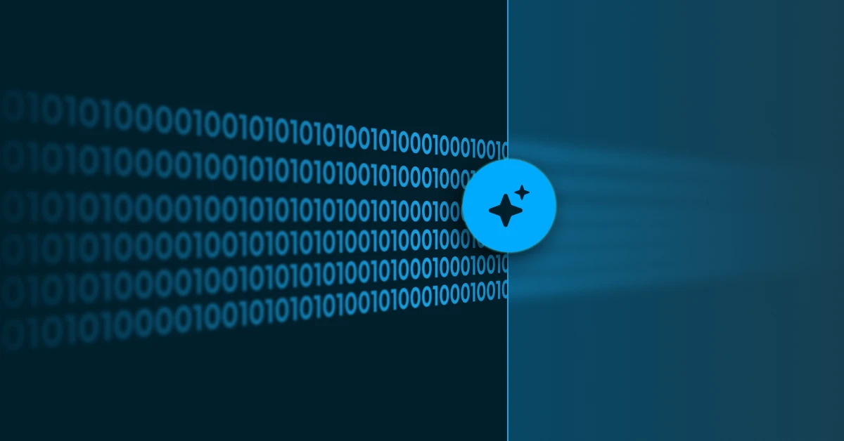 Illustration of binary data evolving into an AI agent, representing the challenges of adopting an agentic-first business approach.