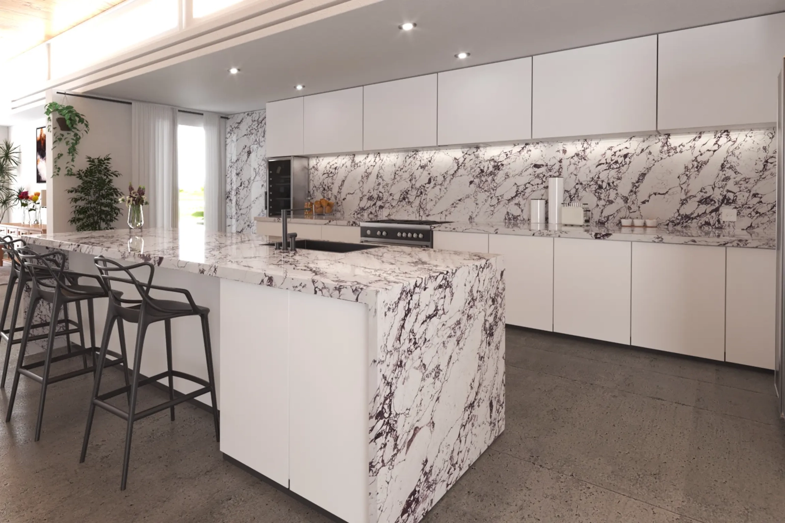 How the slab looks when installed in a kitchen
