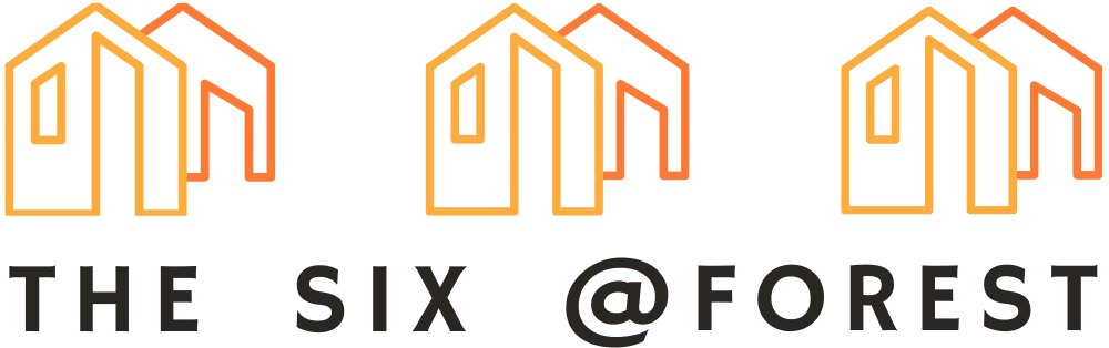 The Six @ Forest logo that shows 3 house icons with text