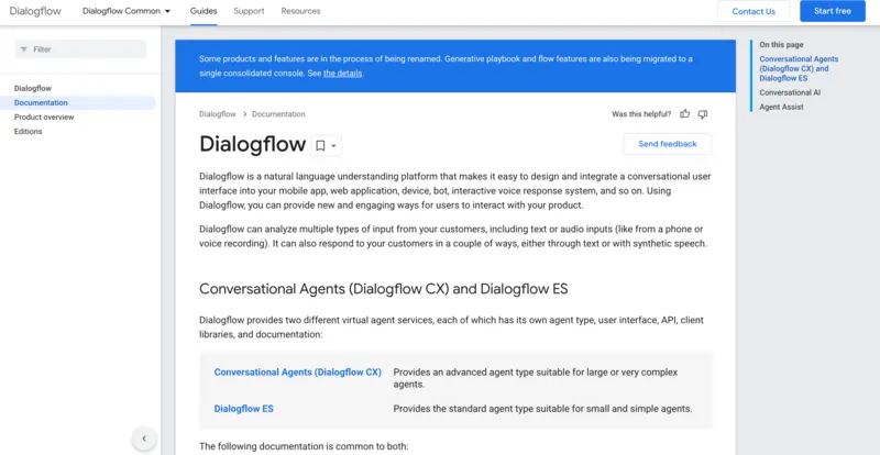 Dialogflow home page