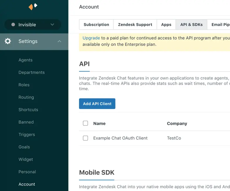 Pagkuha Zendesk API key mula sa Zendesk Studio