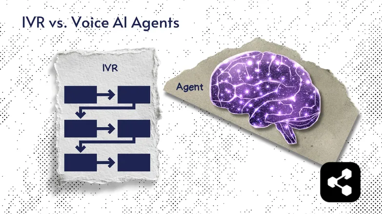 Illustration comparing IVR with AI voice agents.
