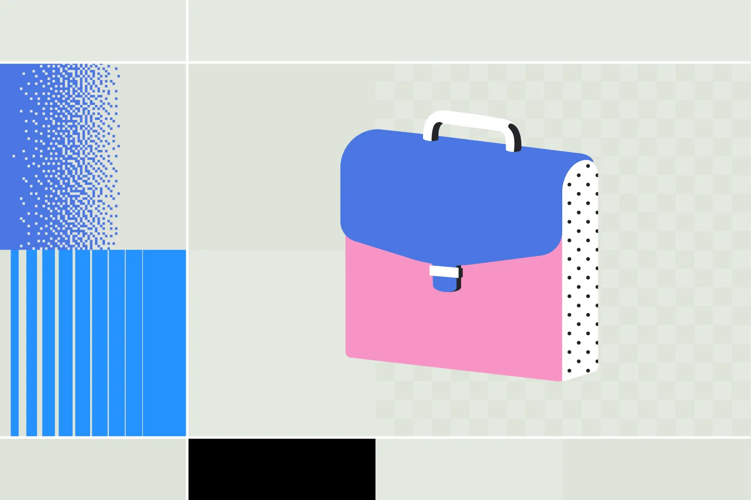 Blue and pink brief case illustration.