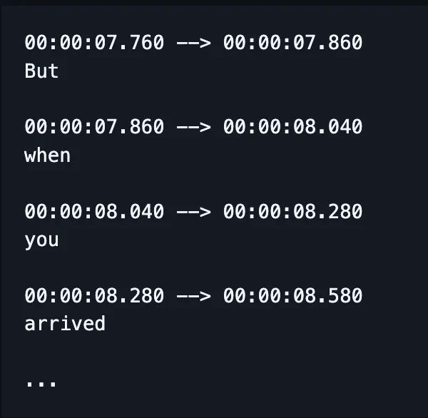Time-aligned transcripts from an ASR model