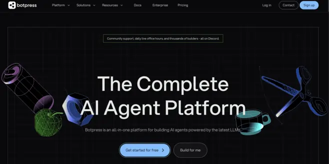 A screenshot of the Botpress homepage