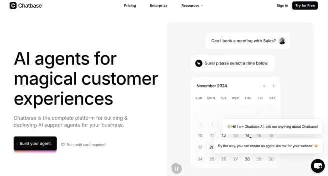A screenshot of the Chatbase homepage