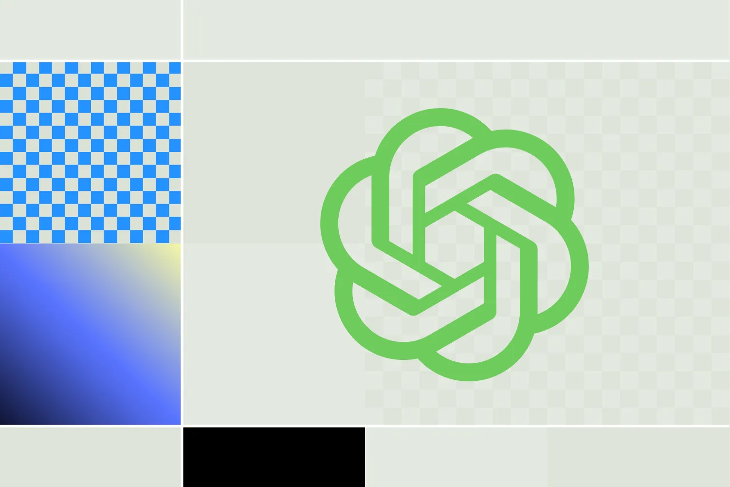 Green Open AI logo overtop ng isang patterned background