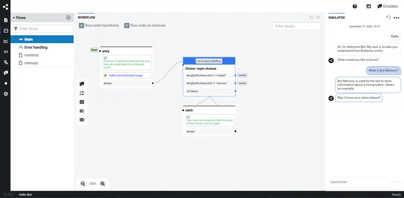 Botpress' visual flow builder