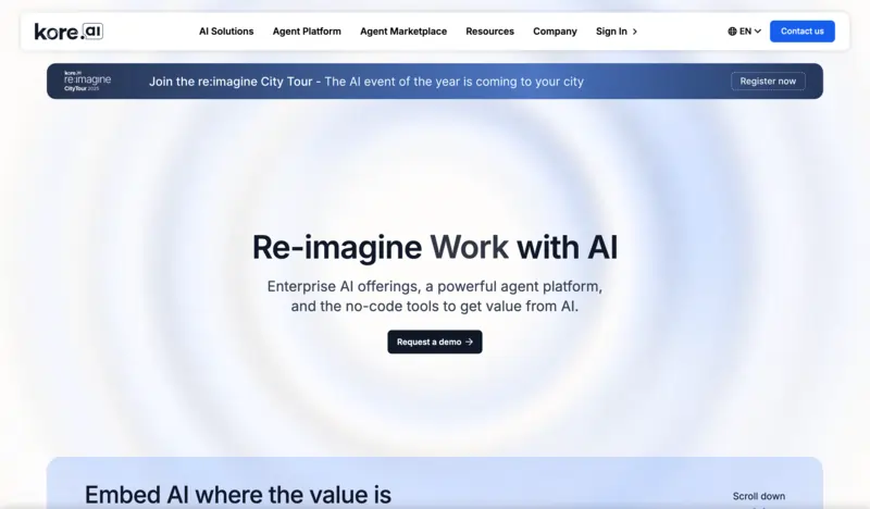 Screenshot Kore.ai home page