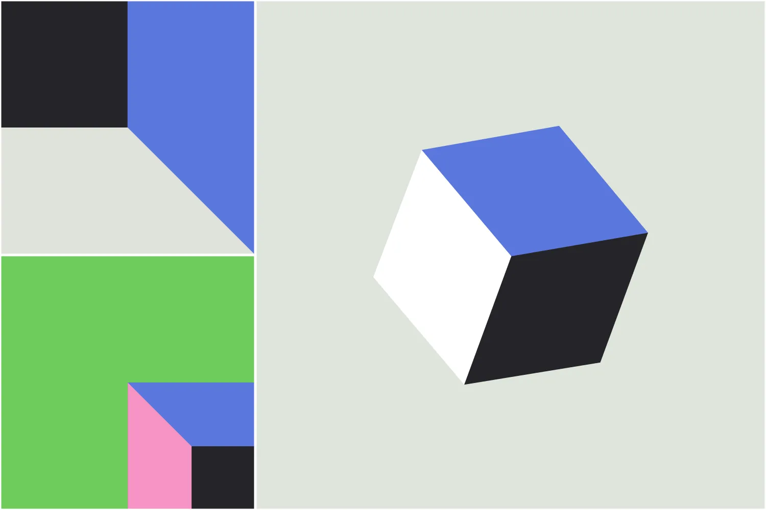 A cube on a grey patterned background
