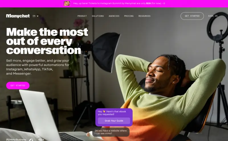 Manychat home page