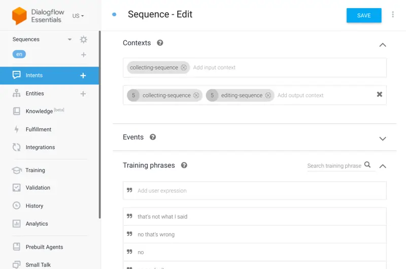 Dialogflow's intent mapping feature.