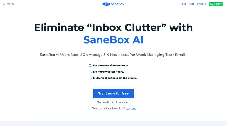 Sanebox homepage