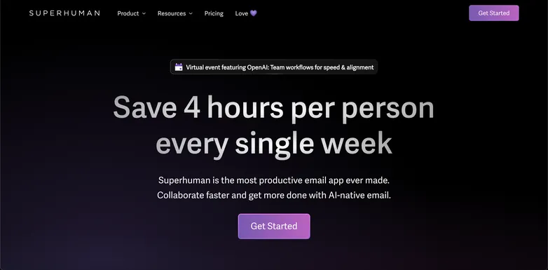 Superhuman homepage.