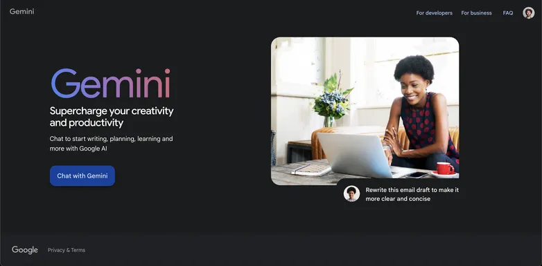 Google Gemini landing page hero