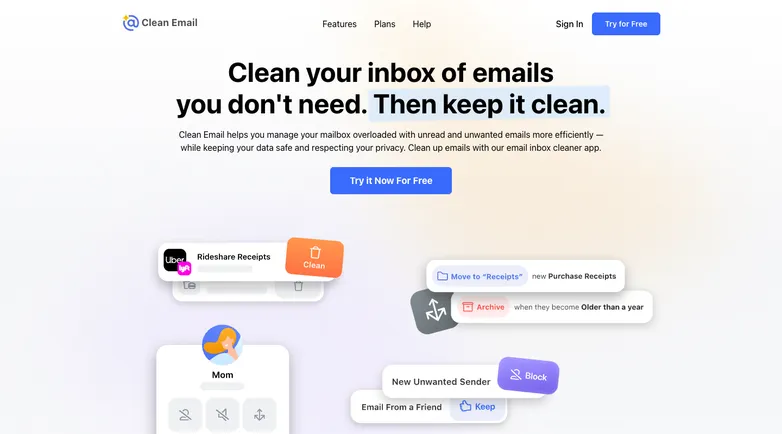 Clean email homepage