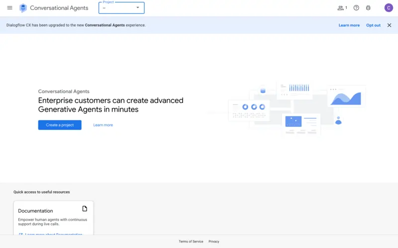 Dialogflow CX home page