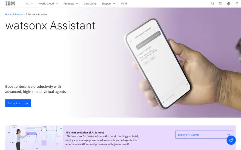 IBM watsonx Assistant website