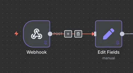 A webhook event node in n8n