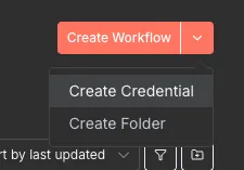 Create credential button in n8n