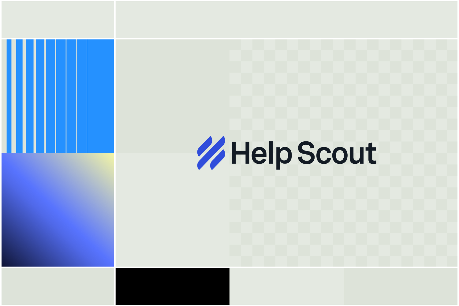 A graphic with colorful geometric blocks on the left and the Help Scout logo and name on the right against a light background.