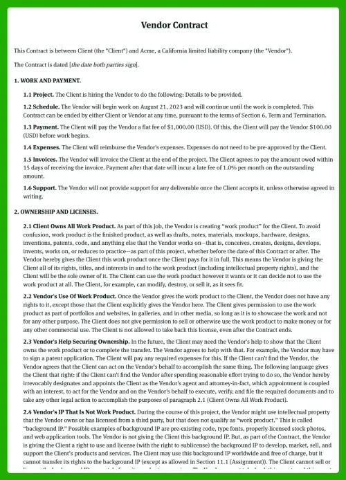 Free Vendor Contract Template