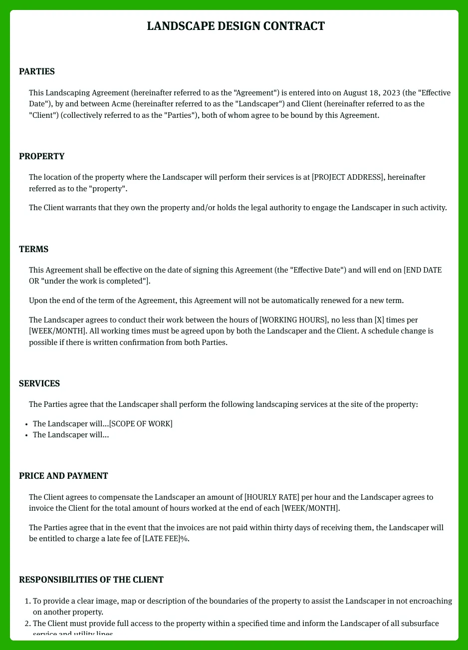 Free Landscape Design Contract Template (FREE - 2025 Updated) - Bonsai