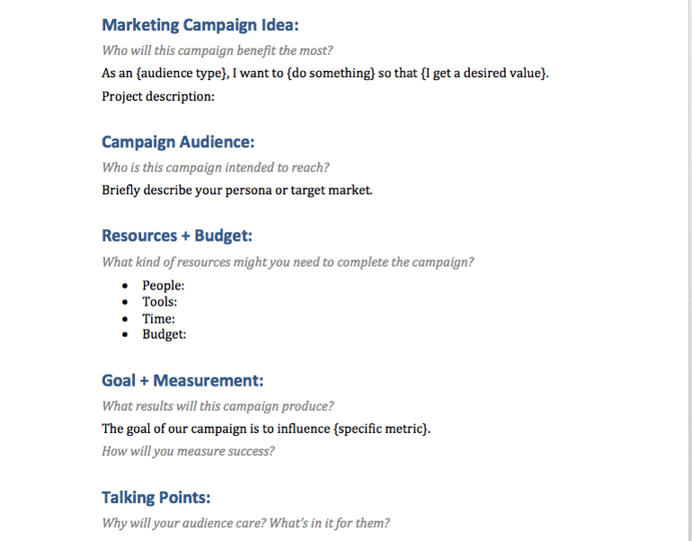 Marketing Campaign Brief Template Example