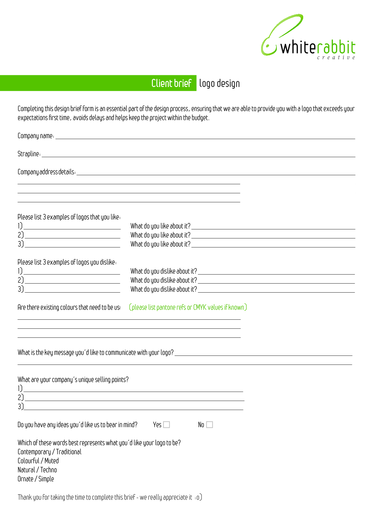 Graphic Design Brief Template Example